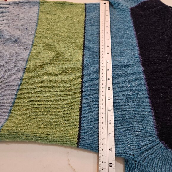 J. Crew Shetland Wool Colorblock Turtleneck Sweater Small Heather Green Blue - Picture 5 of 6